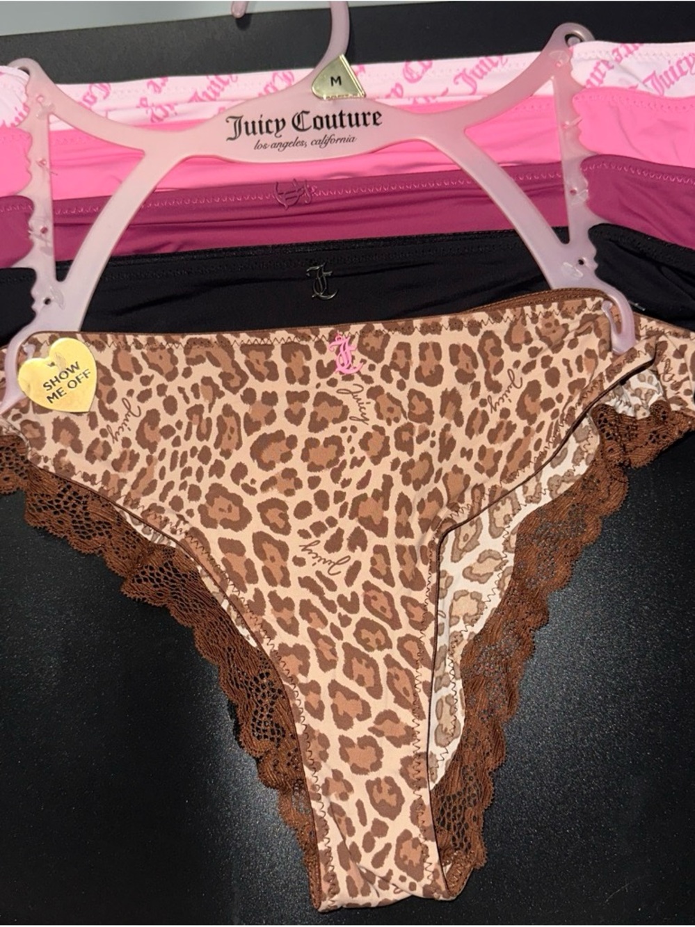 Juicy Couture Brown Leopard Lace-Trim Bikini Panty with Pink Logo